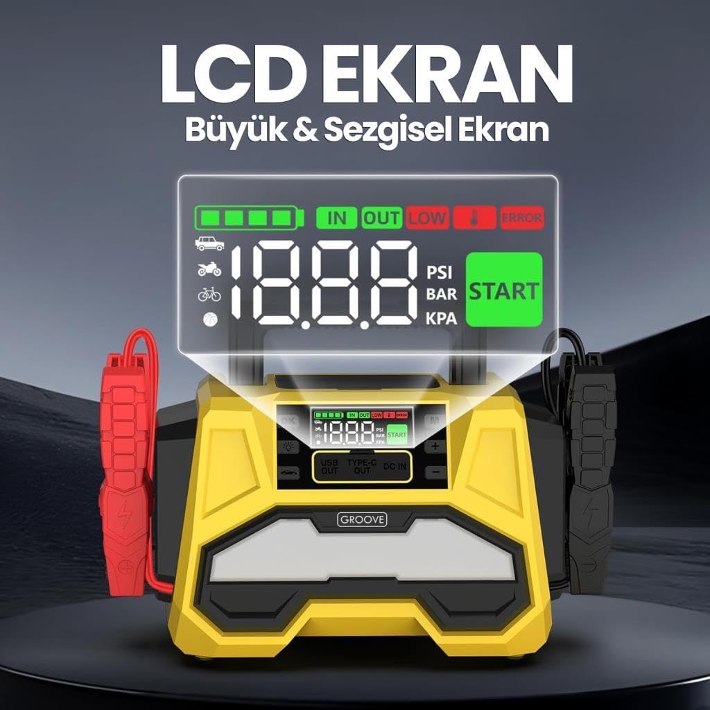 GROOVE F05 8000A 42000mAh Ağır Hizmet Tipi Akü Takviye Cihazı & 150 PSI Kompresör - Görsel 2