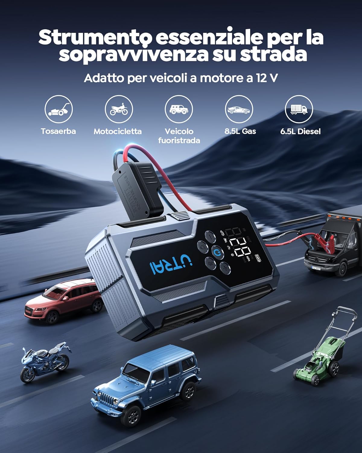 UTRAI Jstar JS9 1500A 150 PSI Dijital Kompresörlü 4-in-1 Taşınabilir Akü Takviye Kiti - Görsel 2