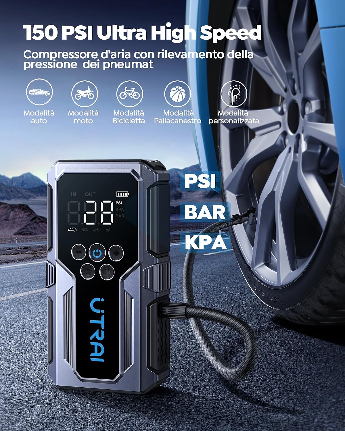 UTRAI Jstar JS9 1500A 150 PSI Dijital Kompresörlü 4-in-1 Taşınabilir Akü Takviye Kiti - Açı 3