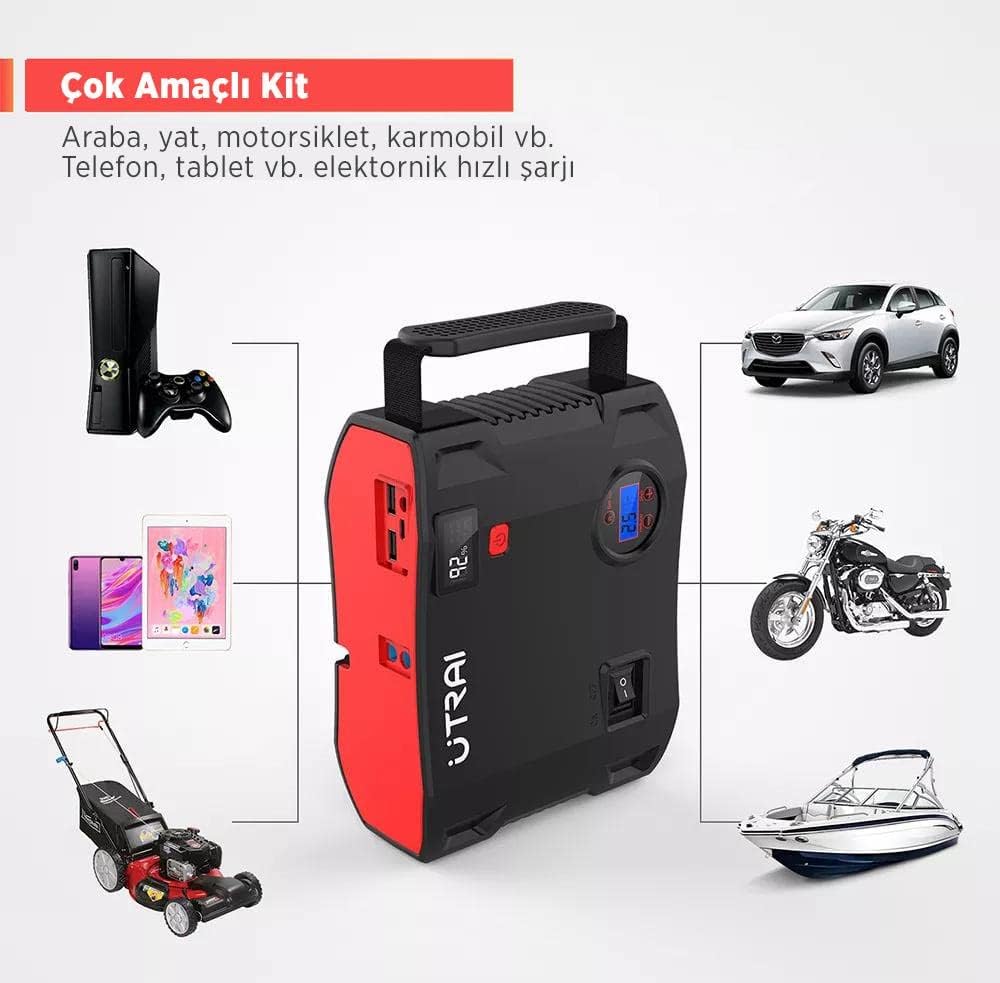 UTRAI Jstar 5 24000mAh 2000A + 150 PSI Lastik Şişirme Kompresörlü Akü Takviye Cihazı - Görsel 2