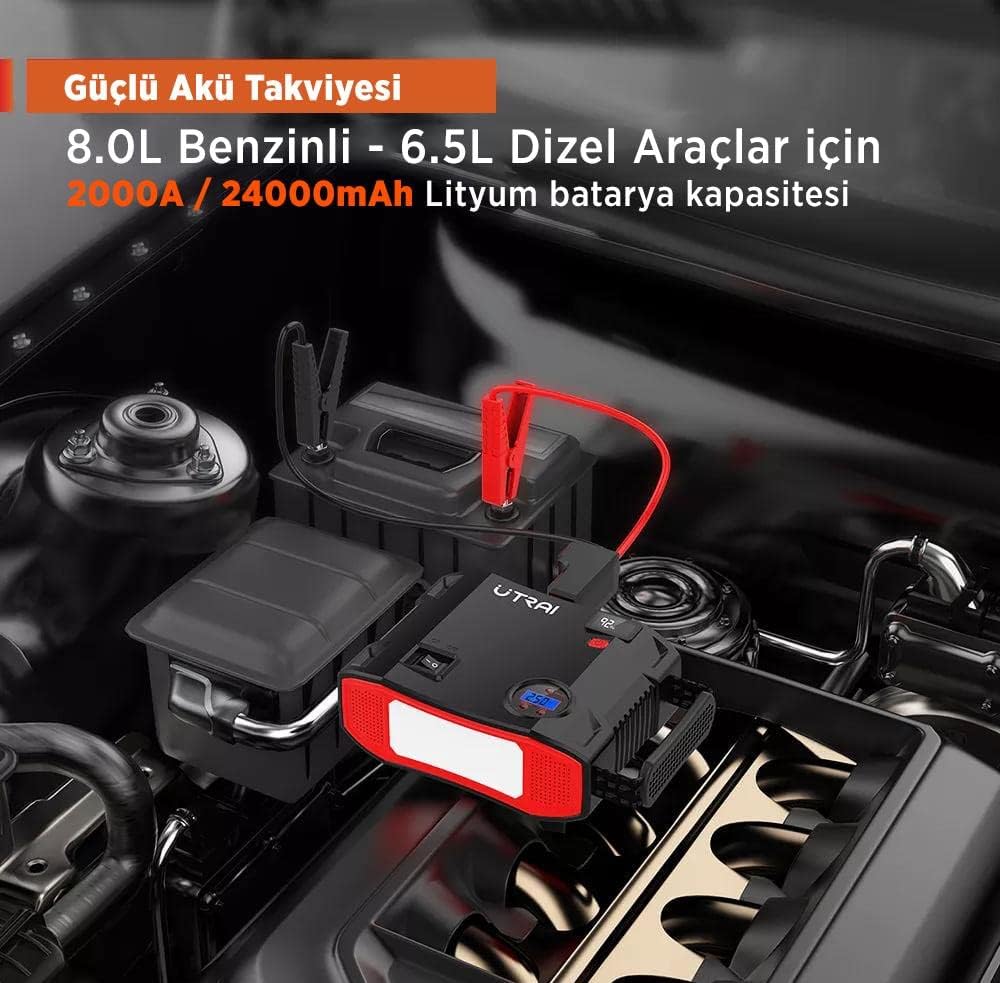 UTRAI Jstar 5 24000mAh 2000A + 150 PSI Lastik Şişirme Kompresörlü Akü Takviye Cihazı - Açı 3