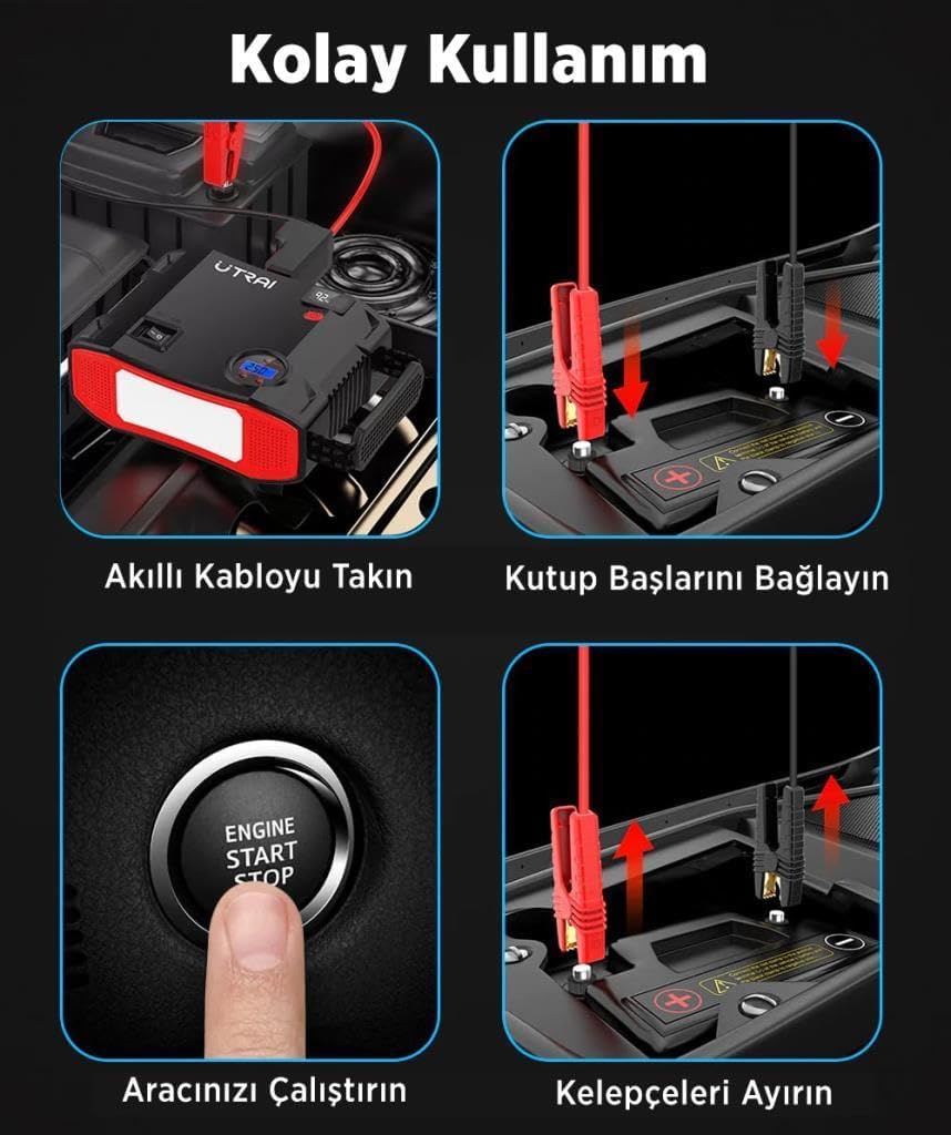 UTRAI Jstar 5 24000mAh 2000A + 150 PSI Lastik Şişirme Kompresörlü Akü Takviye Cihazı - Açı 4