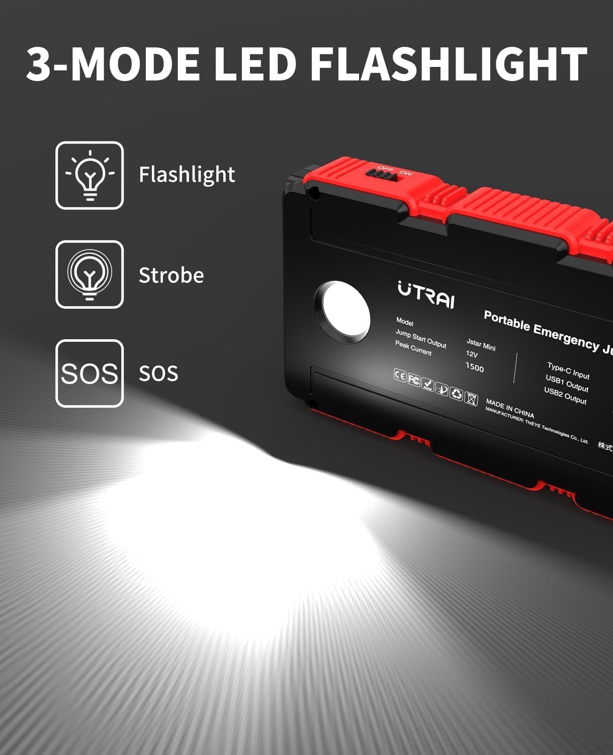 UTRAI Jstar Mini 1000A 13000mAh Taşınabilir Akü Takviye Cihazı & Powerbank - Görsel 2