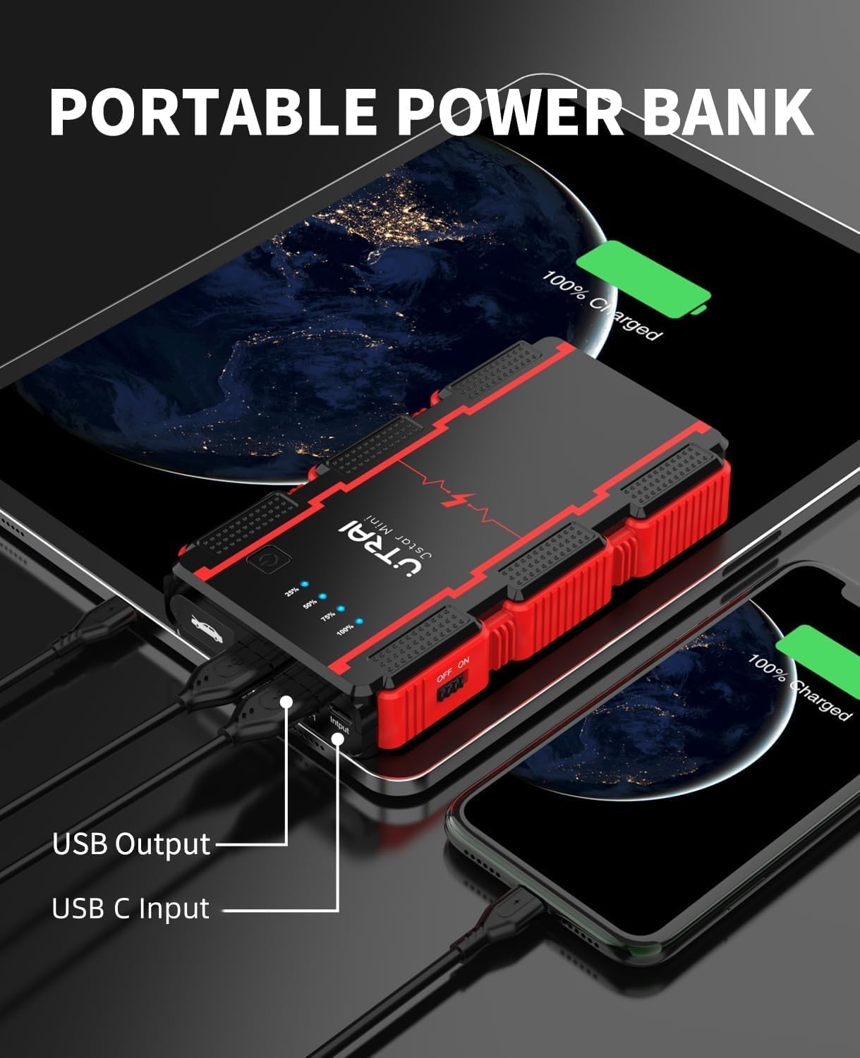 UTRAI Jstar Mini 1000A 13000mAh Taşınabilir Akü Takviye Cihazı & Powerbank - Açı 3